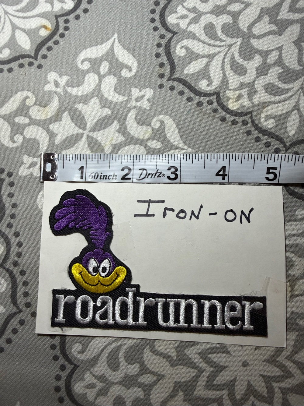 Vintage Roadrunner Embroidered Iron-On Patch Purple Yellow Cartoon NOS - Picture 2 of 4